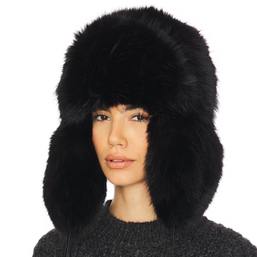 Black Faux Fur Trapper Hat - Women